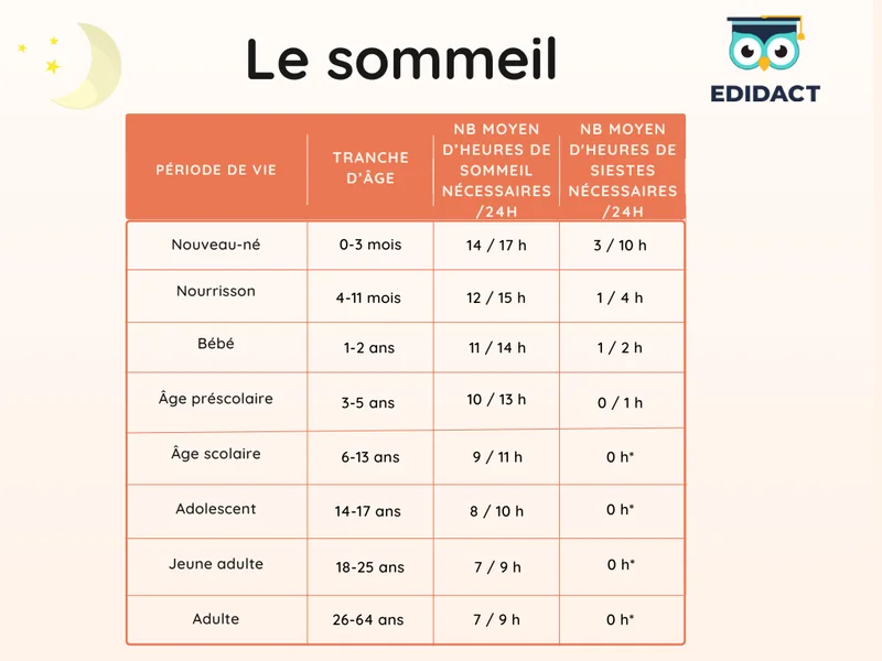 tableau des heures de sommeil des enfants