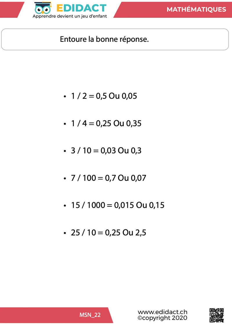 fiches pdf fractions exercices et corrections