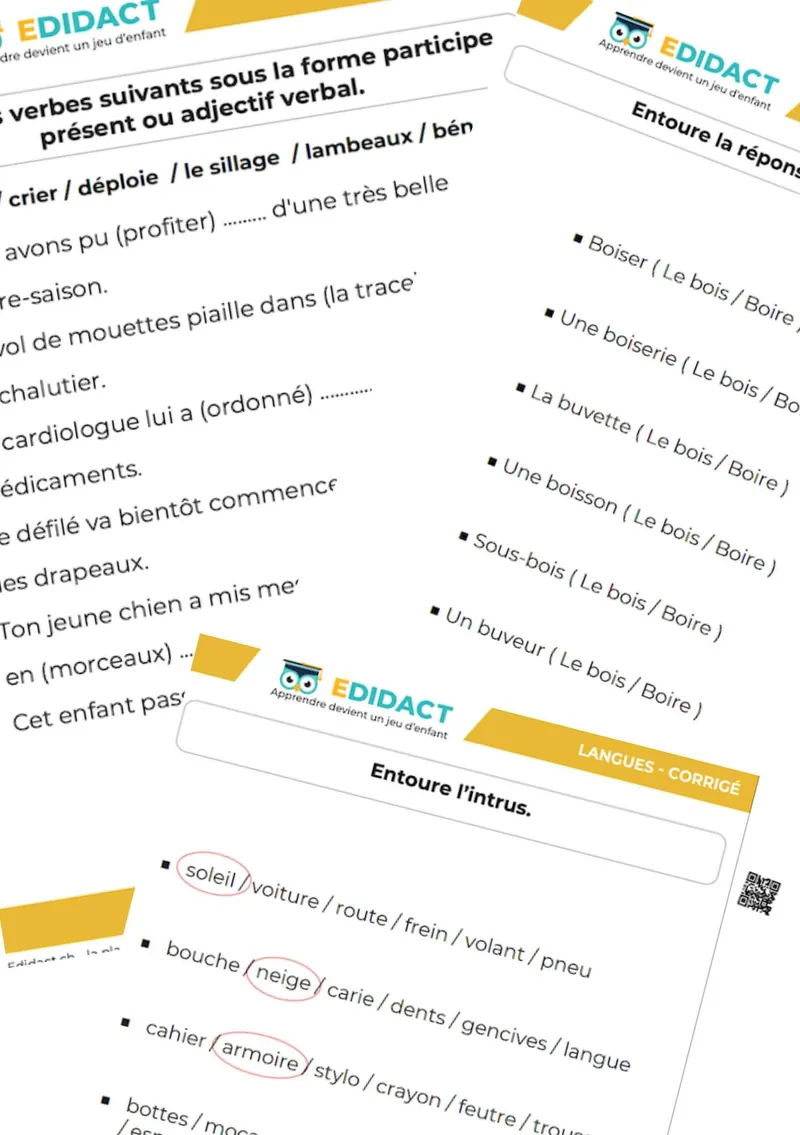 Fiche exercice de vocabulaire PDF à imprimer avec corrigé