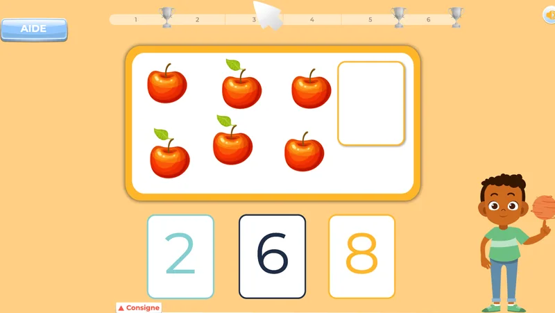 enfant de 4 ans qui apprend les nombres avec un jeu éducatif en ligne
