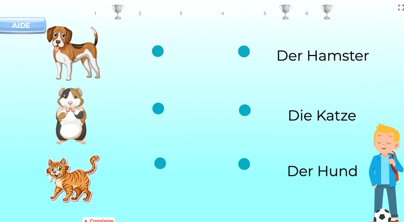 Exercice de vocabulaire allemand avec mots du quotidien – méthode visuelle et interactive pour 6e