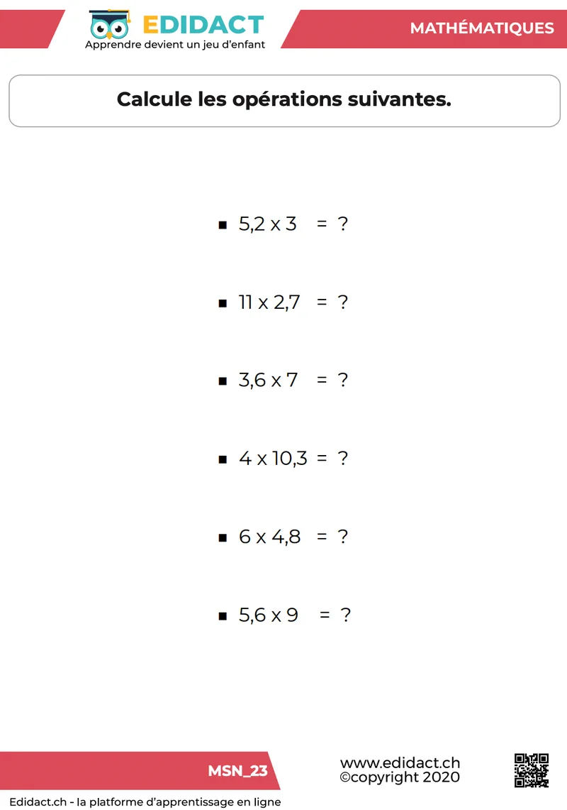 exercices tables de multiplication