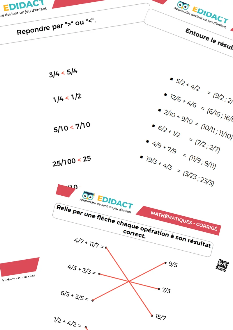 exercices fractions avec corrections