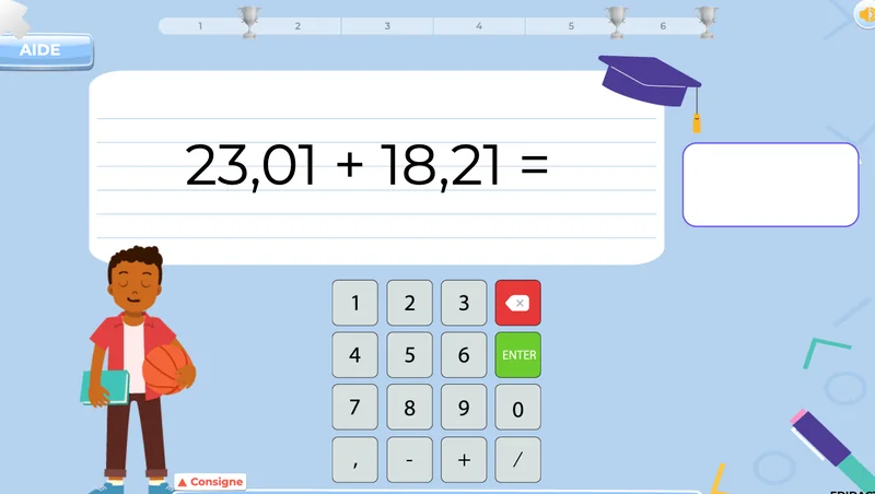 exercices maths 2AM calcul addition avec virgule