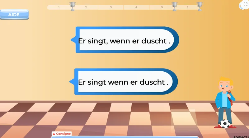 Enfant de 12 ans travaillant des exercices interactifs d’allemand en ligne – niveau 2AM