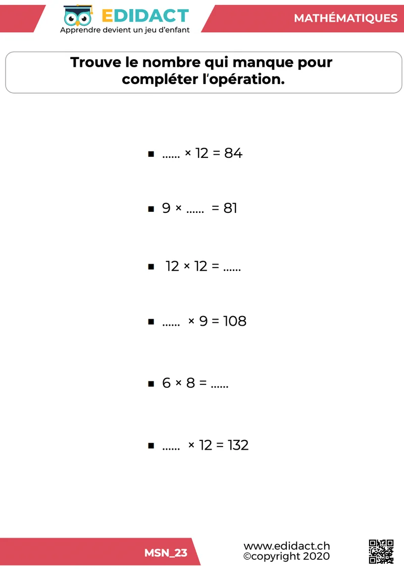 apprendre les multiplications