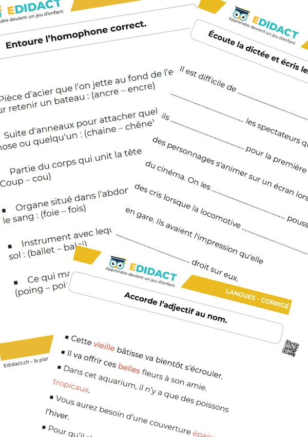 plusieurs fiches orthographe PDF à imprimer avec corrigé