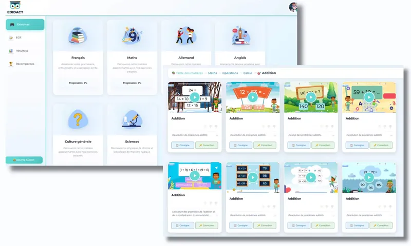 plateforme éducative Edidact : exercices interactifs dans toutes les matières pour les enfants de 4 à 14 ans